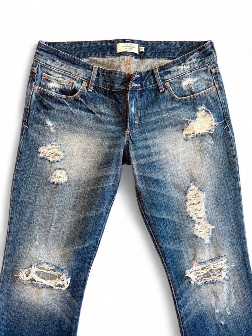 Vintage Y2K Abercrombie & Fitch blue distressed low rise flare jeans size 6R